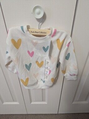 Cat & Jack Cream Sweatshirt with Yellow, Pink, and Teal Hearts
